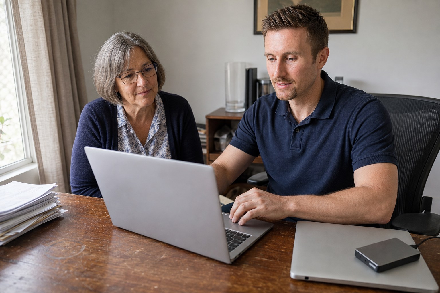 testing a replacement business laptop at a home desk