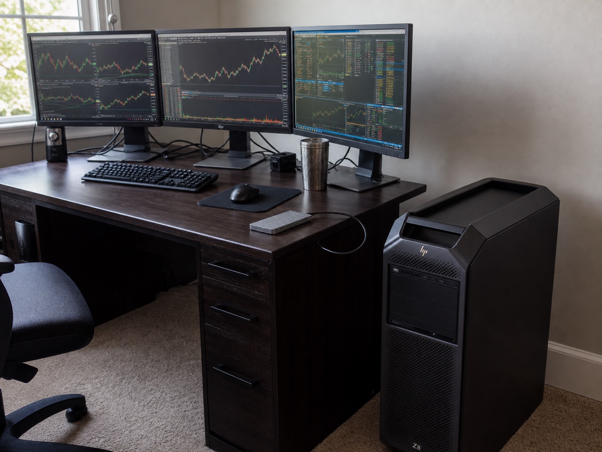 HP Z8 workstation and three monitors prepared for trading applications
