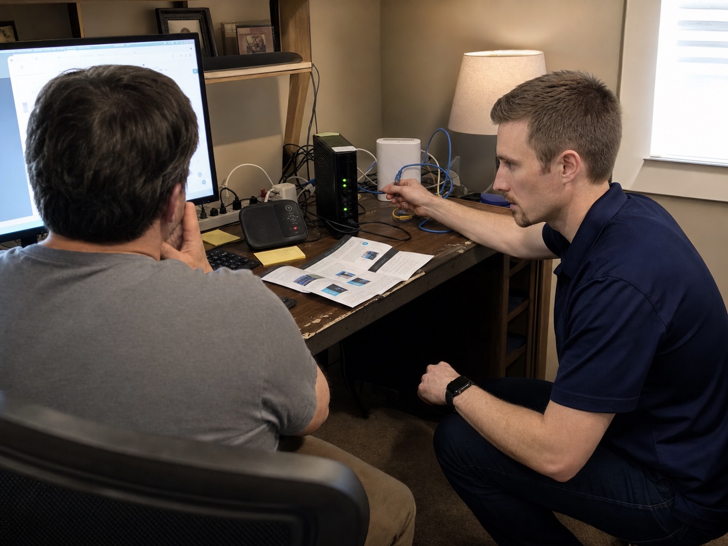 Preston Bessire tracing a network problem while a customer works with an outside provider