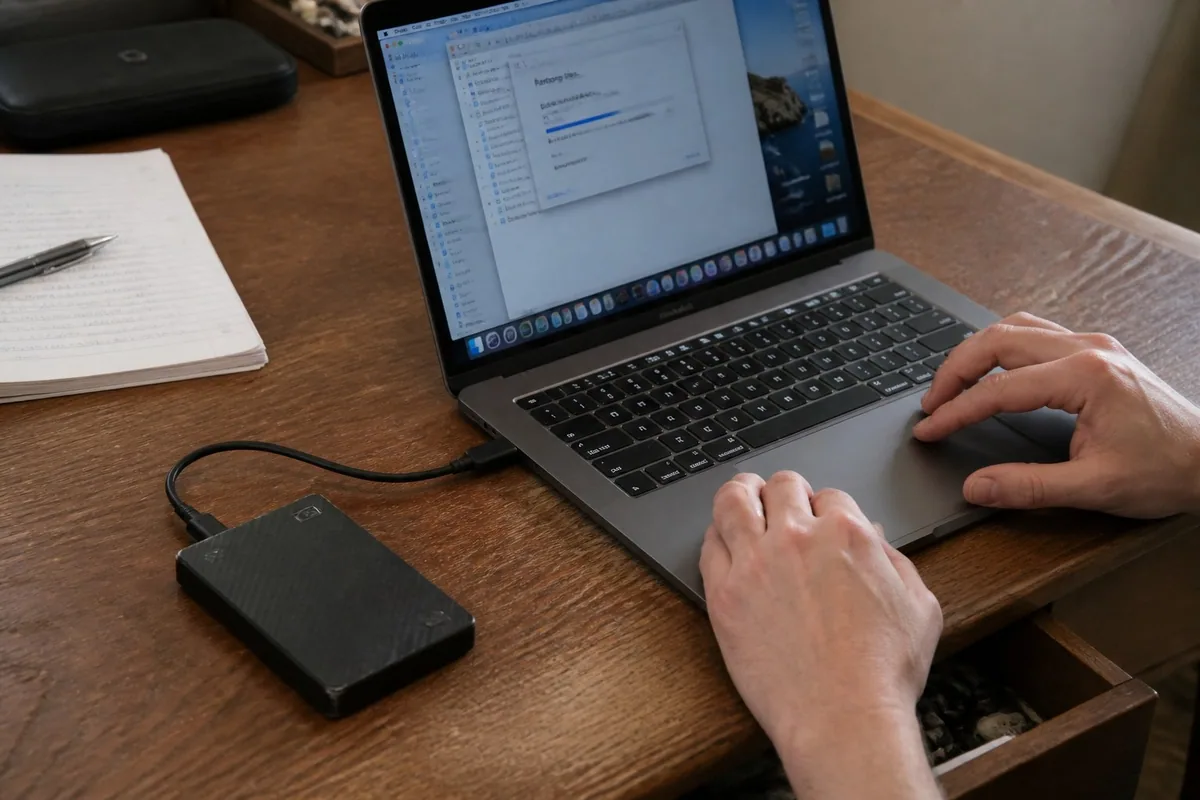 Testing a file restore from an external backup.