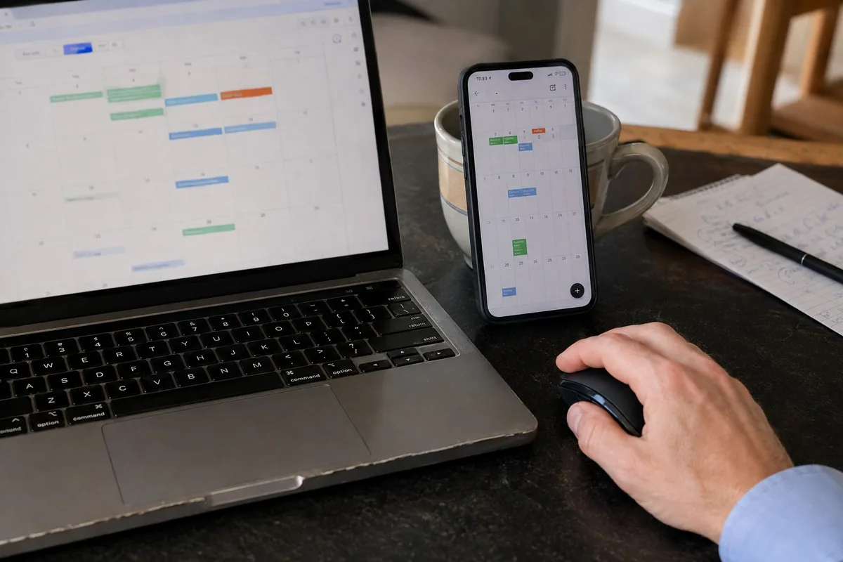 Testing calendar updates on the phone and computer.