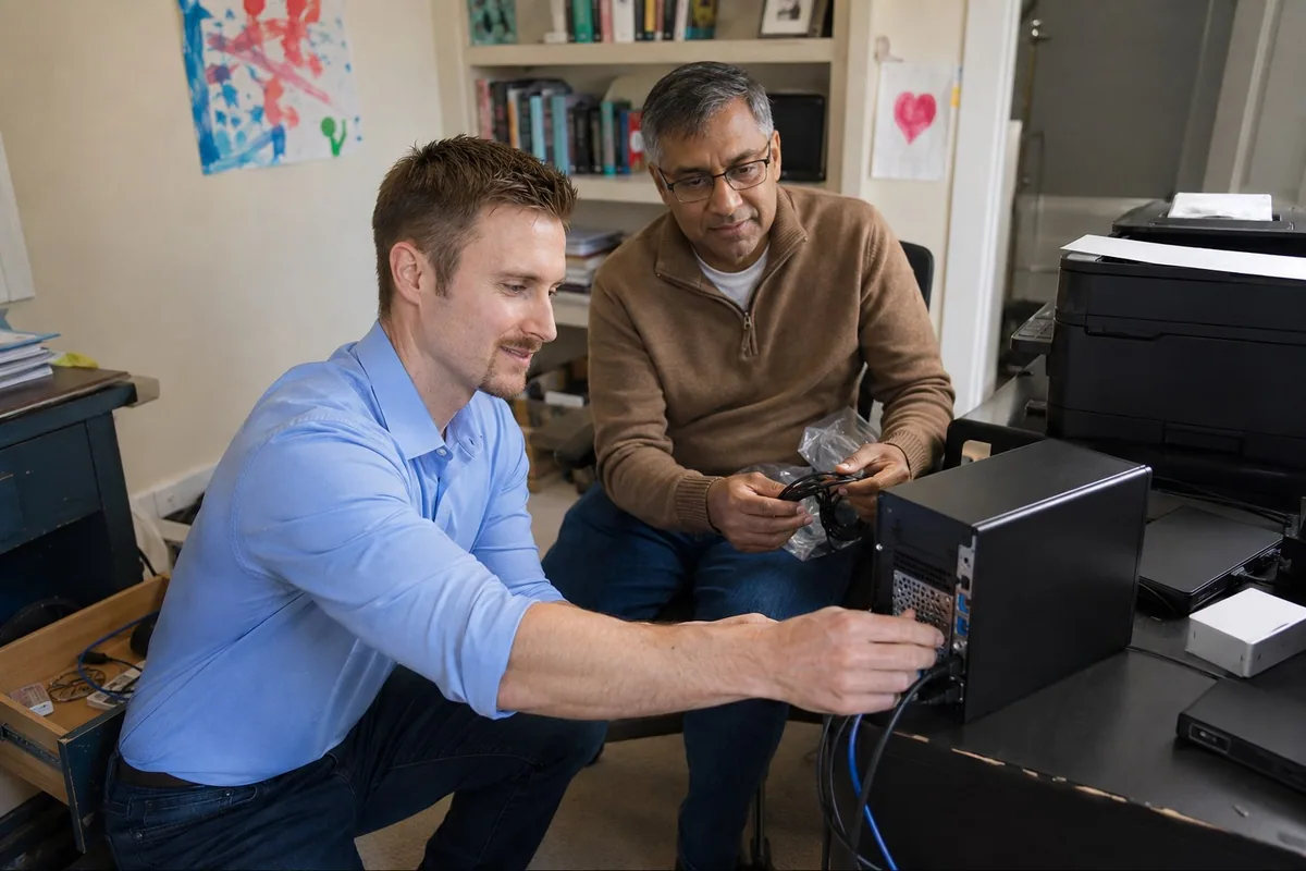 Connecting the computer and equipment in a family study.
