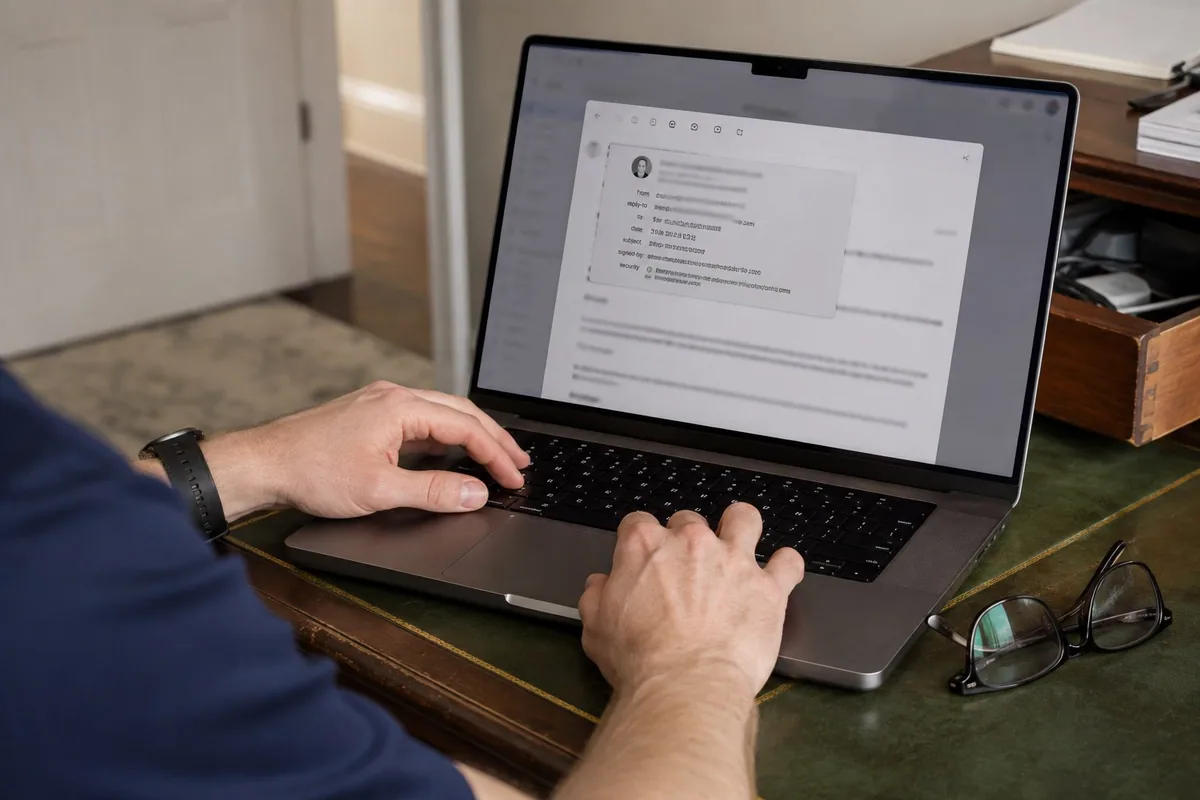 Checking the sender before trusting an email.