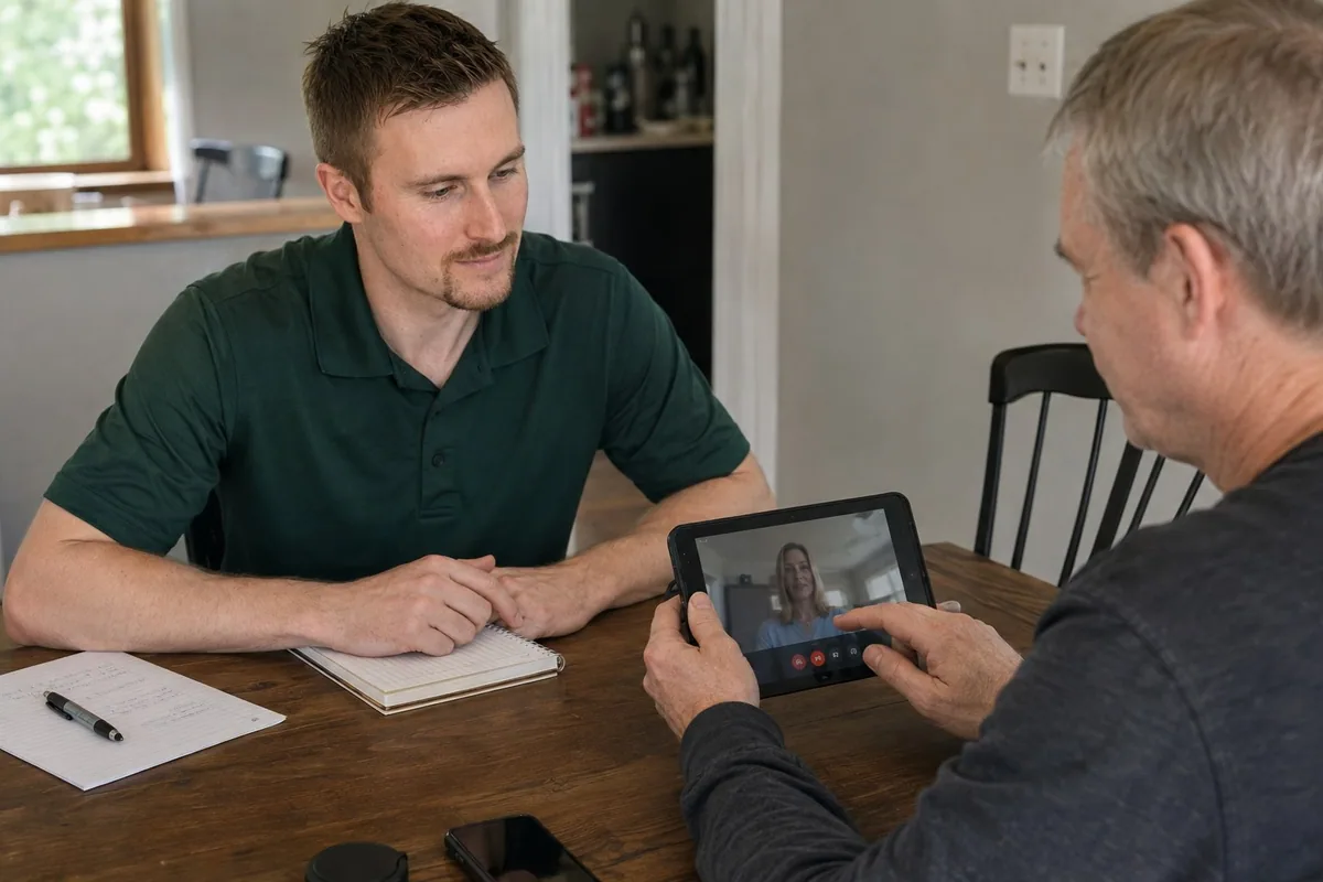Practicing a video call on your own tablet.
