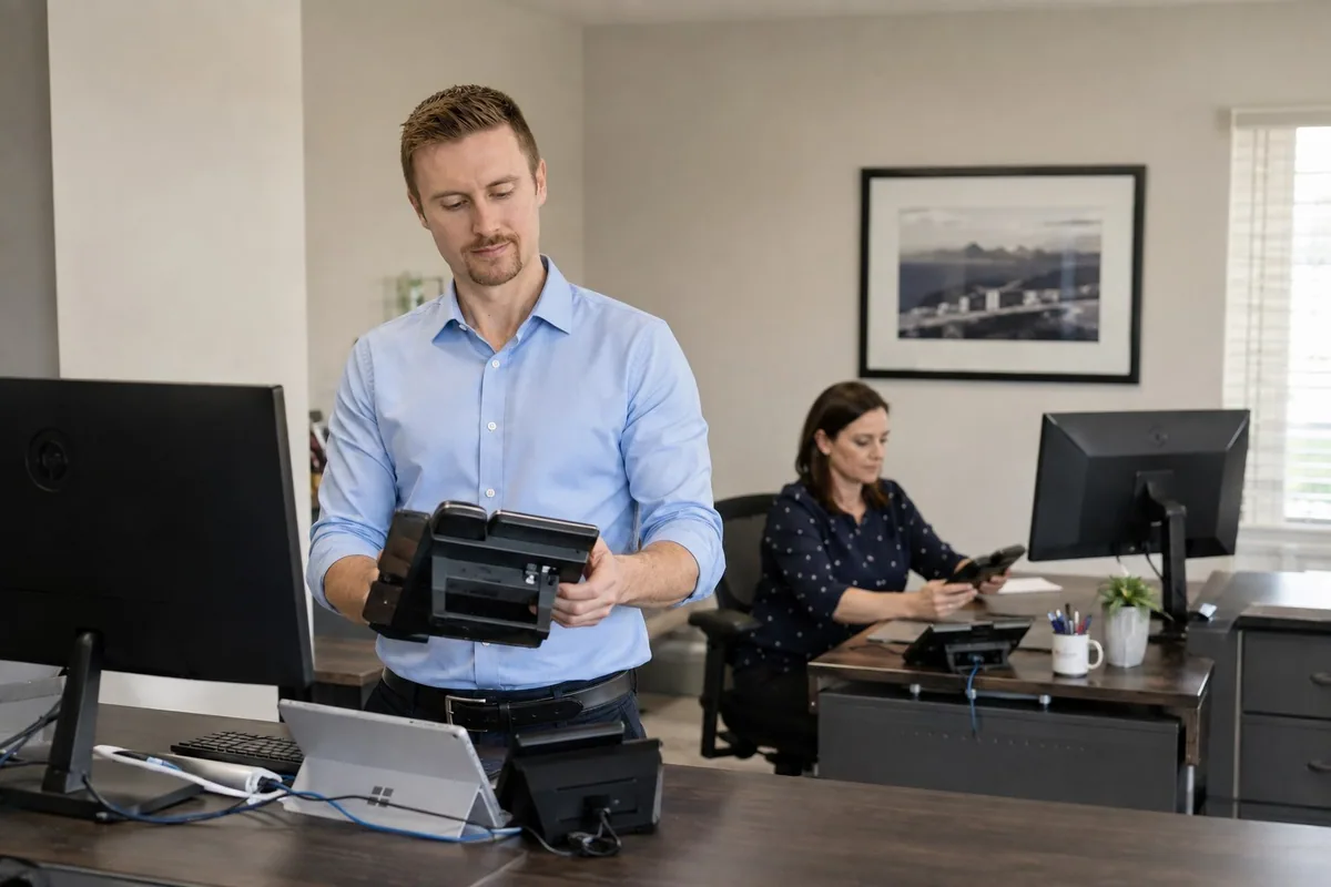 Checking office workstations and connected equipment.