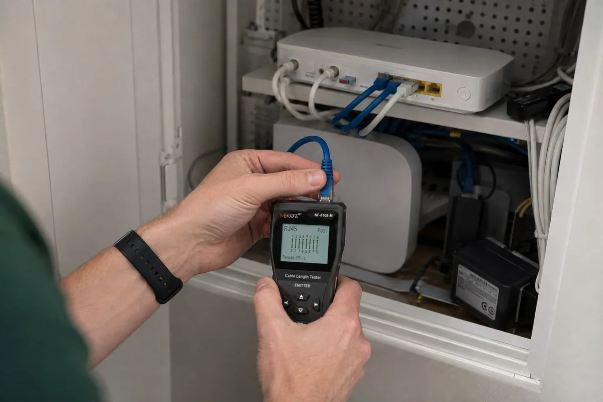 Checking the cables and equipment behind a home network.