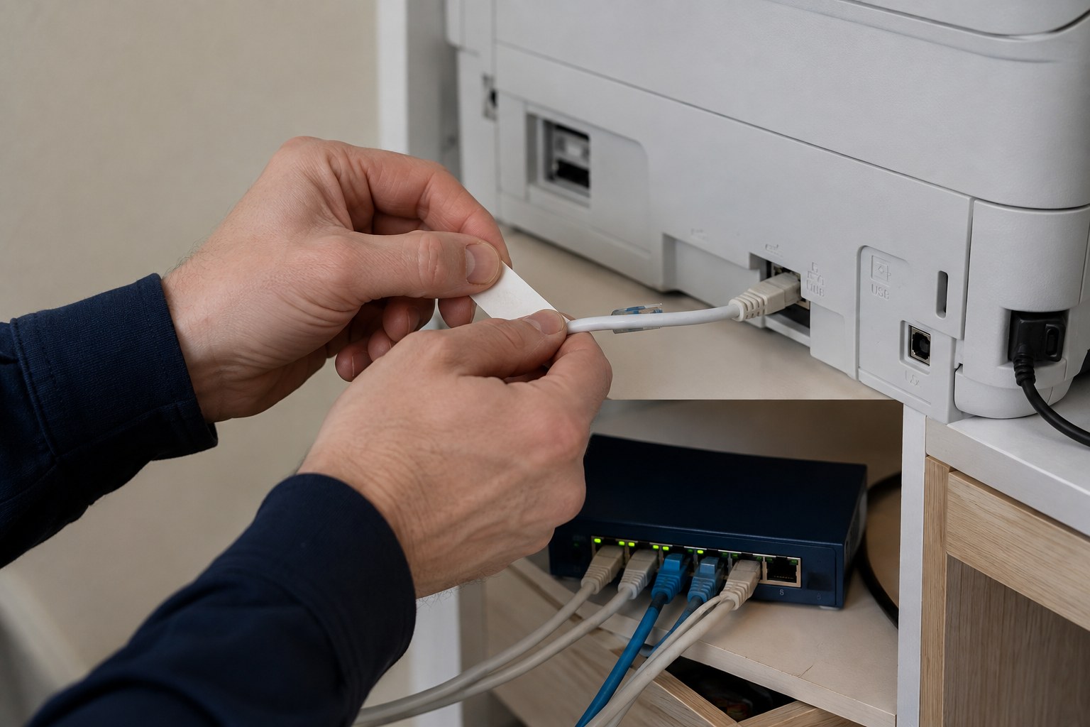 Tracing the printer connection through the home network.