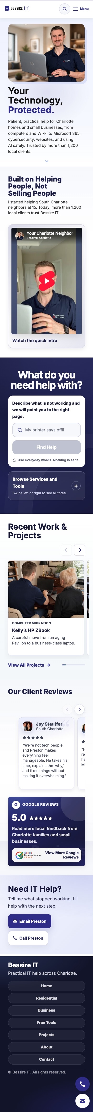 Long mobile screenshot of the Bessire IT website